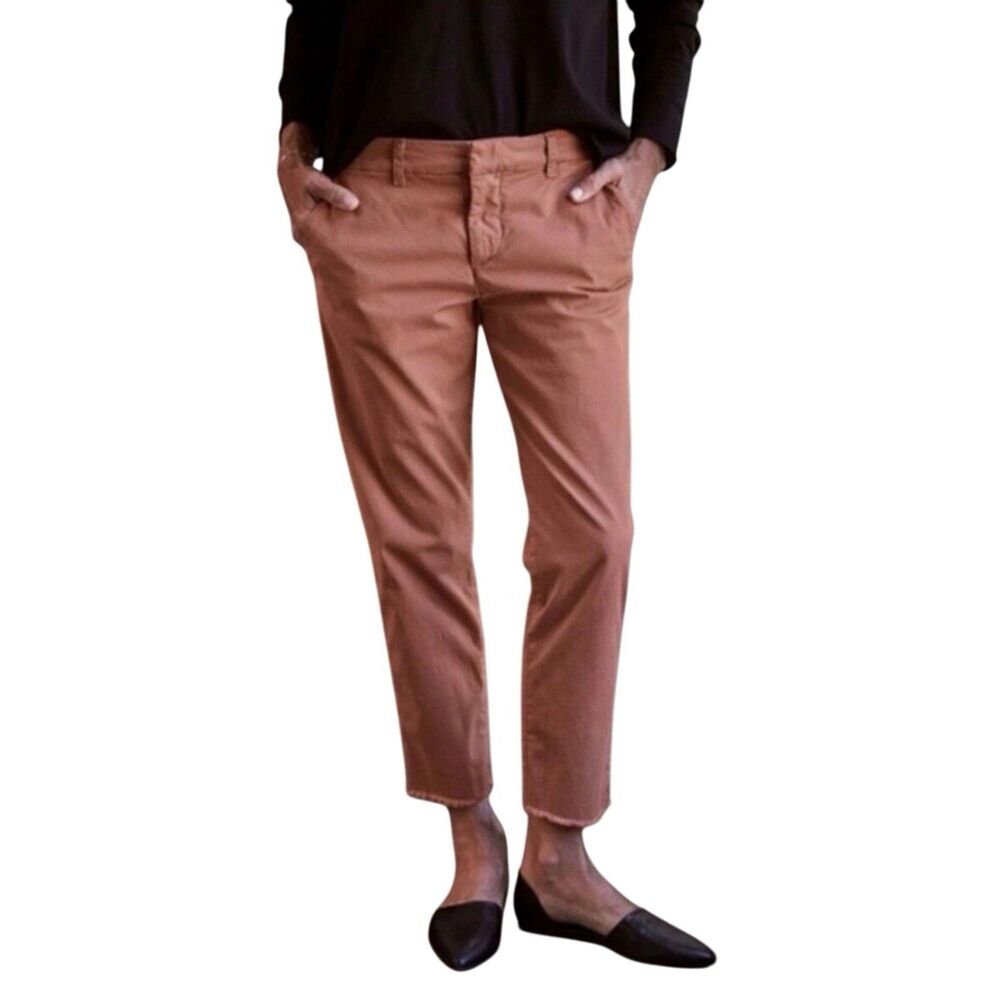 Frank & Eileen Wicklow Chino Pants Women Size 8 Brown Raw Hem Crop Italian Twill